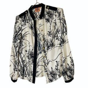 NWOT Tory Burch Beige Printed Silk Button Down Top